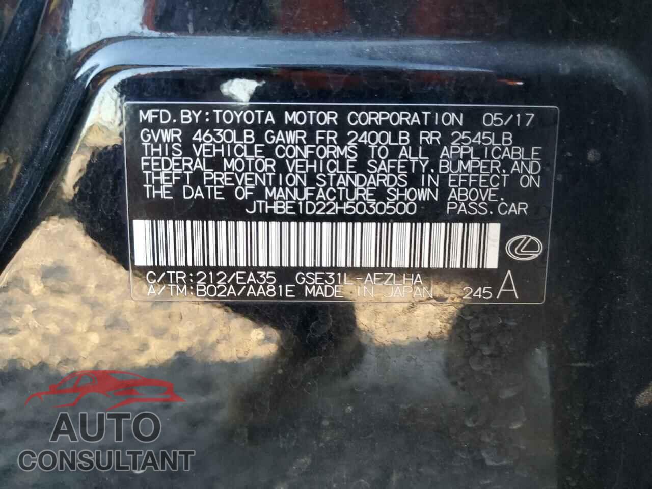 LEXUS IS 2017 - JTHBE1D22H5030500