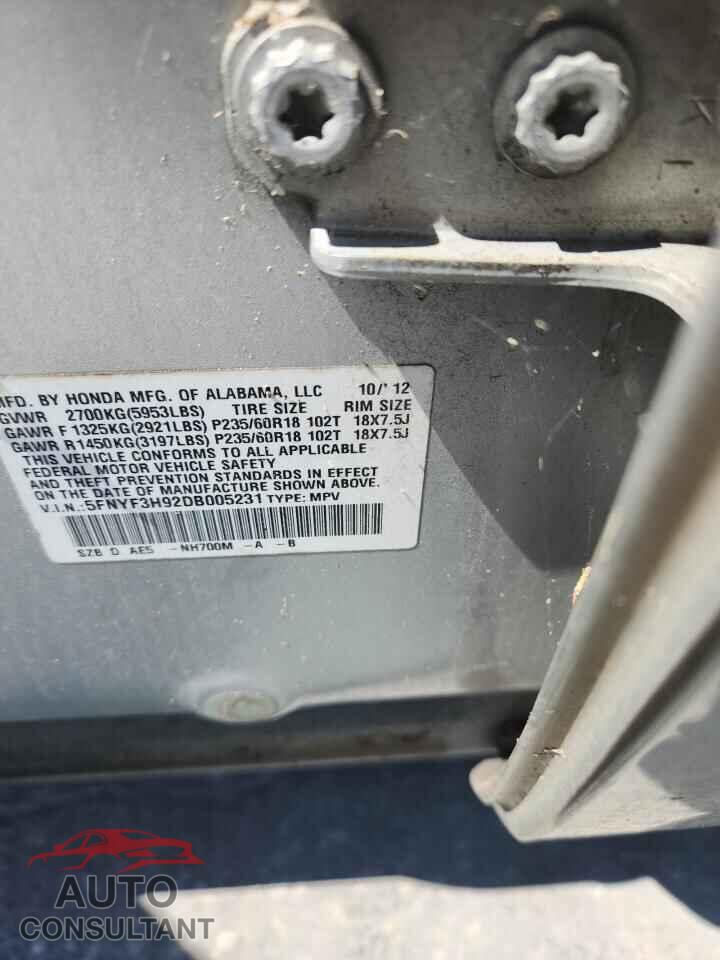 HONDA PILOT 2013 - 5FNYF3H92DB005231