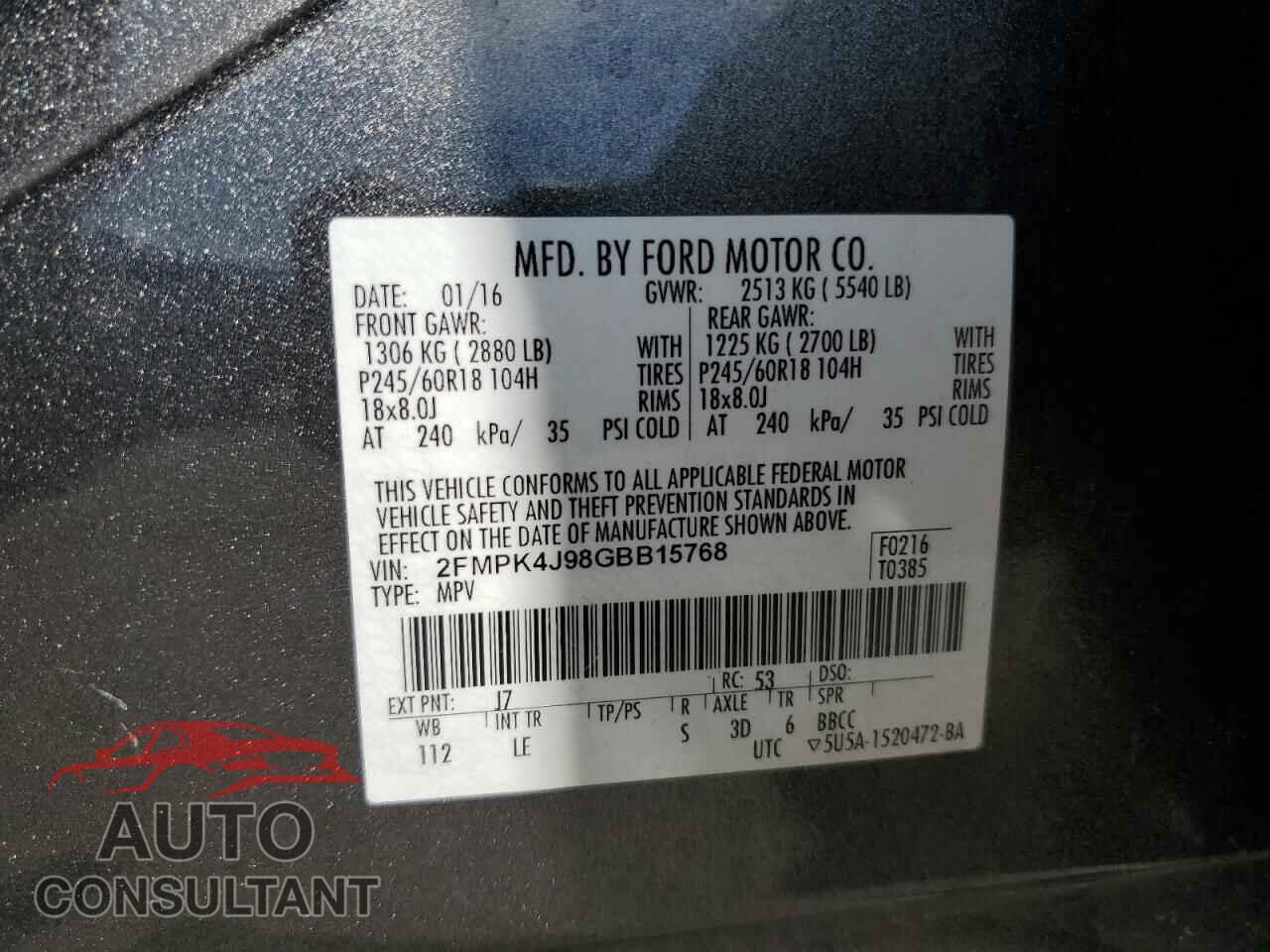 FORD EDGE 2016 - 2FMPK4J98GBB15768