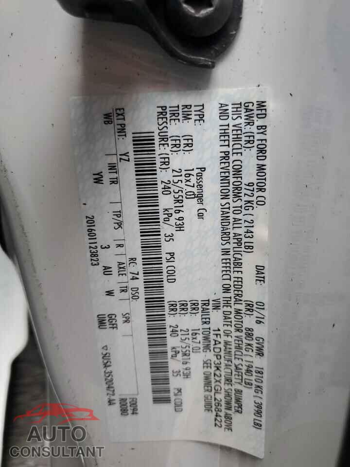 FORD FOCUS 2016 - 1FADP3K2XGL268422
