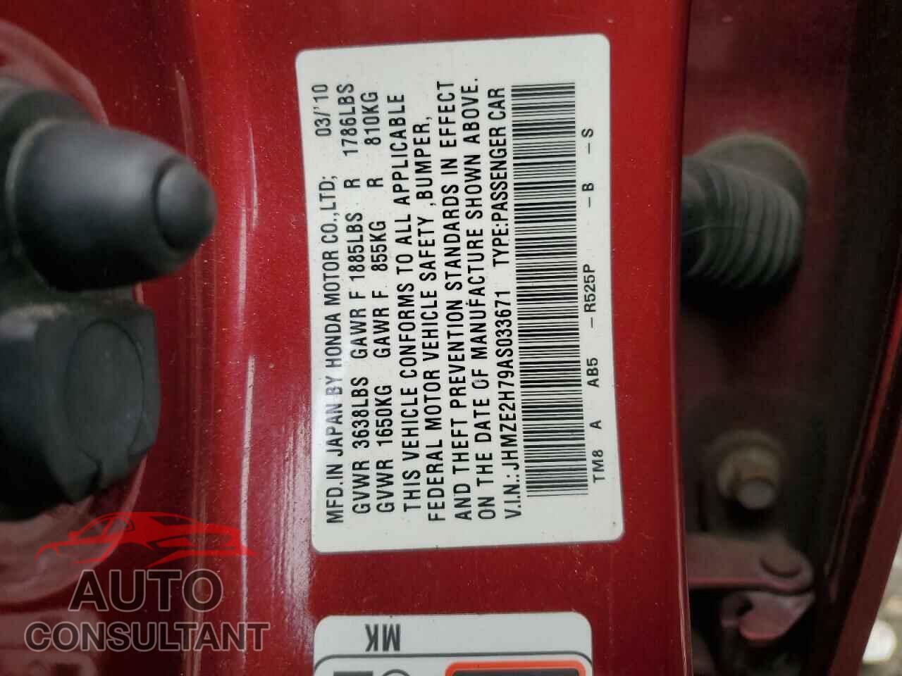 HONDA INSIGHT 2010 - JHMZE2H79AS033671