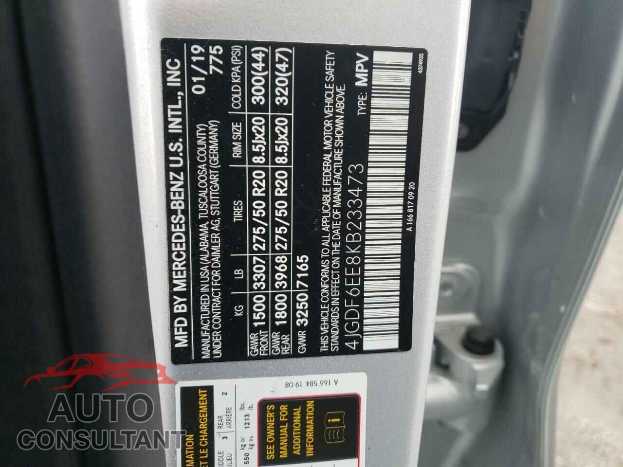 MERCEDES-BENZ GLS-CLASS 2019 - 4JGDF6EE8KB233473