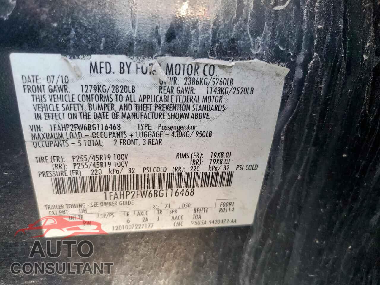 FORD TAURUS 2011 - 1FAHP2FW6BG116468