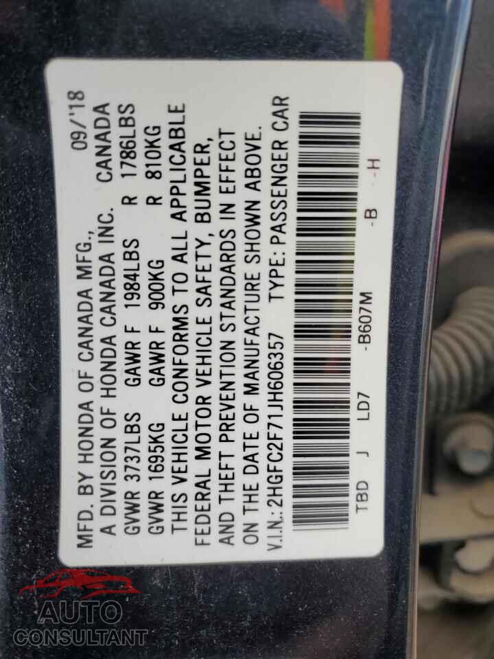 HONDA CIVIC 2018 - 2HGFC2F71JH606357