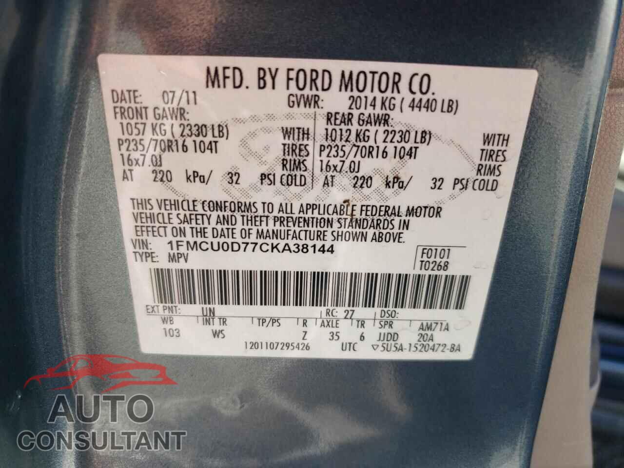 FORD ESCAPE 2012 - 1FMCU0D77CKA38144