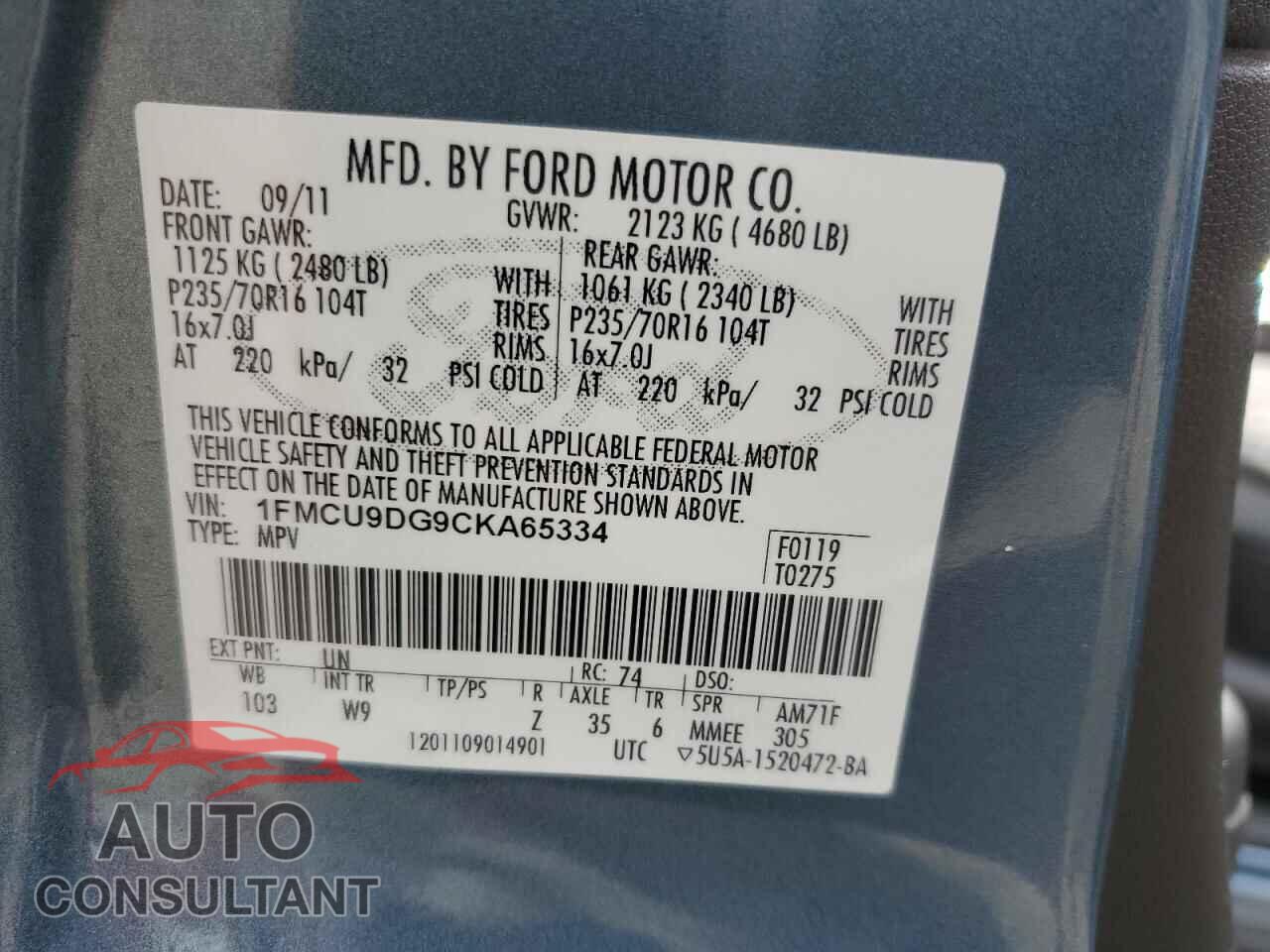 FORD ESCAPE 2012 - 1FMCU9DG9CKA65334