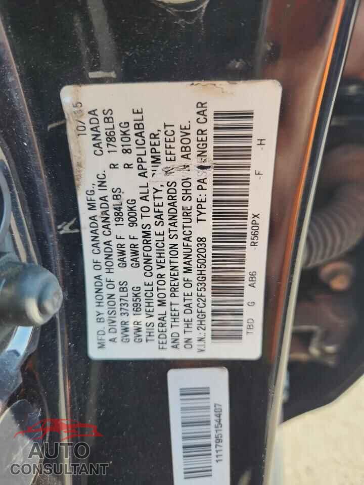 HONDA CIVIC 2016 - 2HGFC2F53GH502038