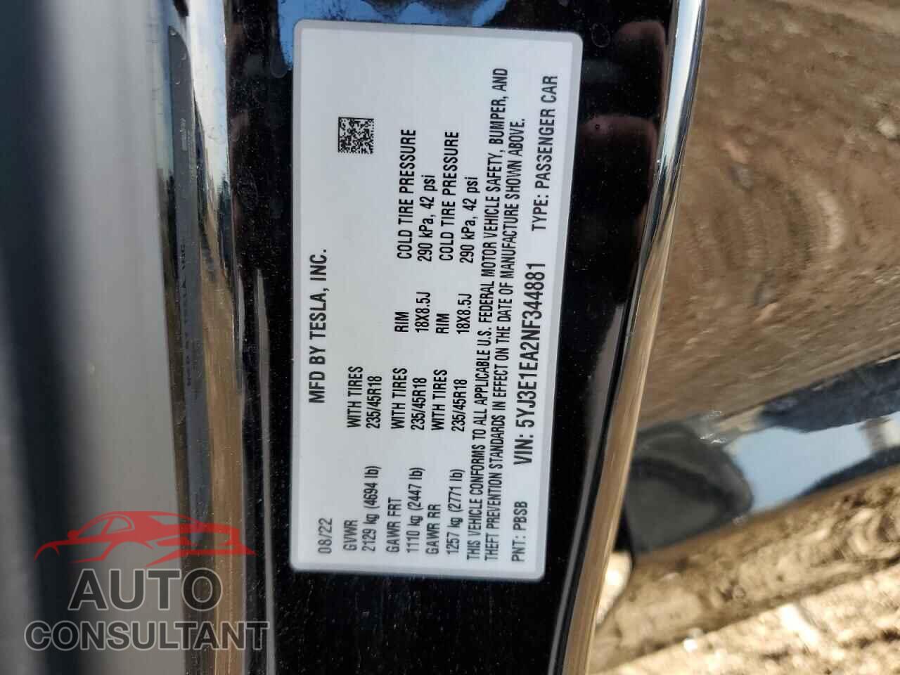 TESLA MODEL 3 2022 - 5YJ3E1EA2NF344881
