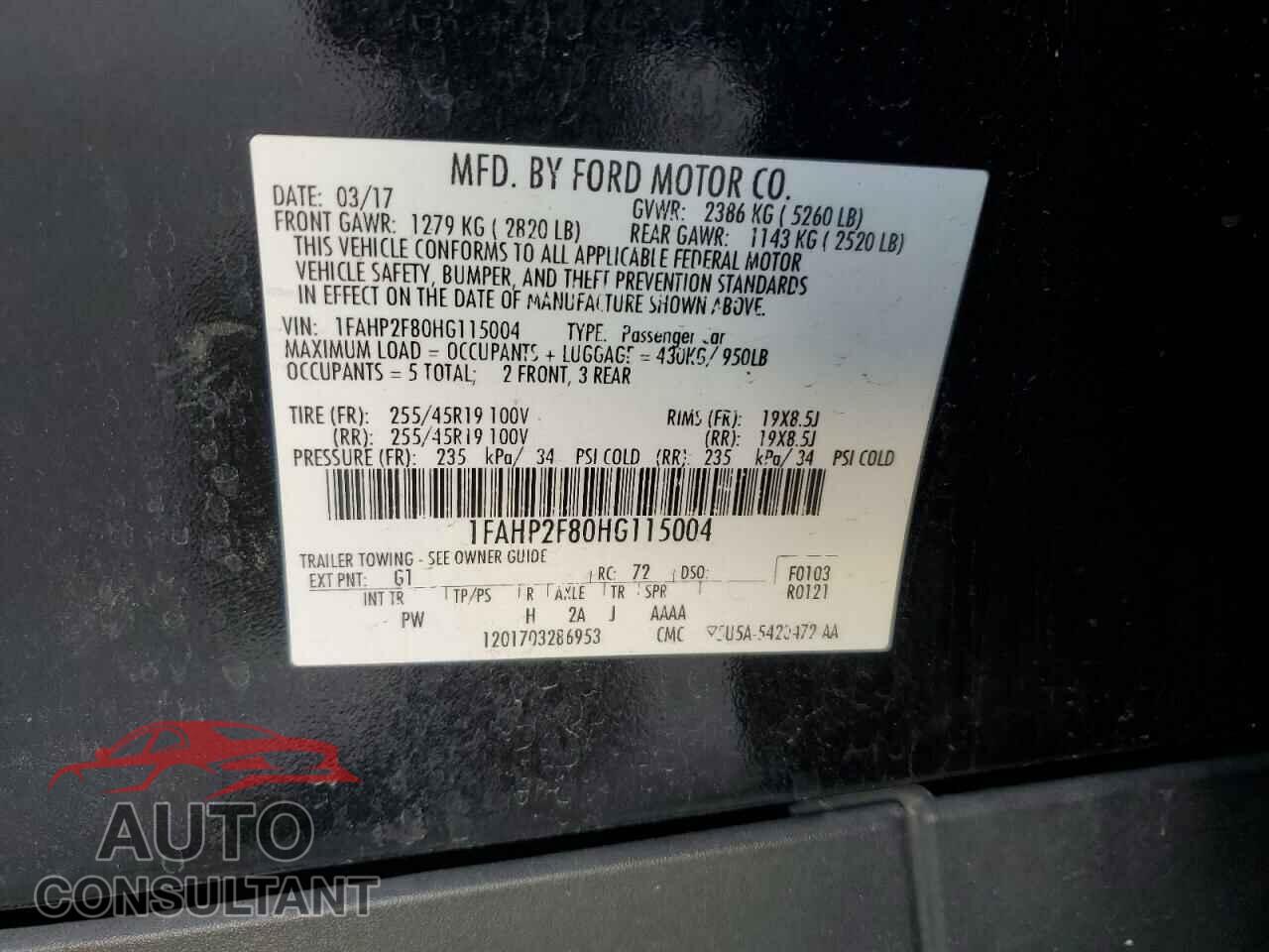 FORD TAURUS 2017 - 1FAHP2F80HG115004