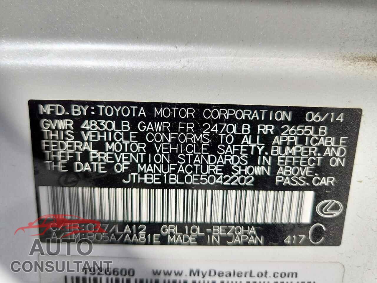LEXUS GS350 2014 - JTHBE1BL0E5042202