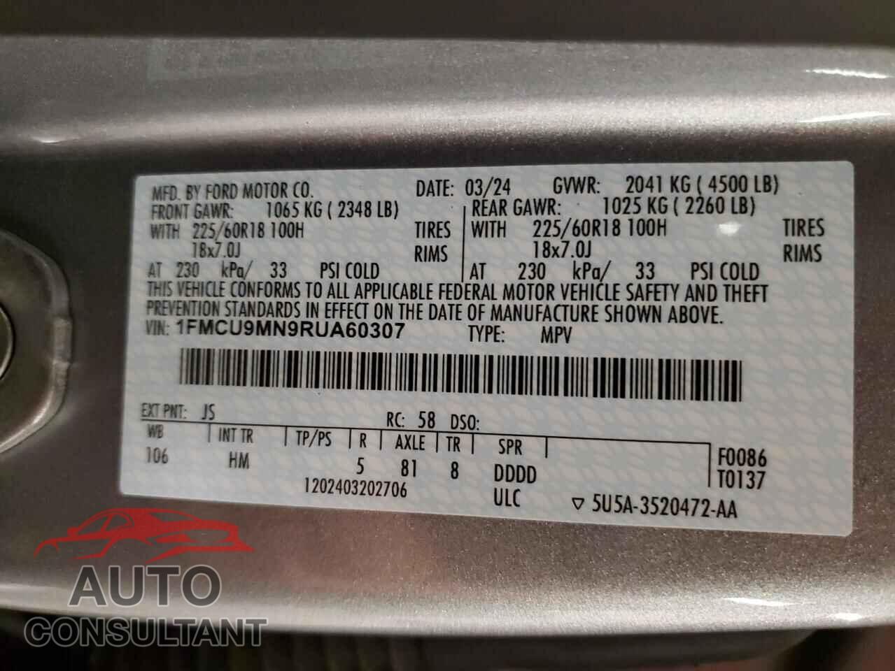 FORD ESCAPE ST 2024 - 1FMCU9MN9RUA60307