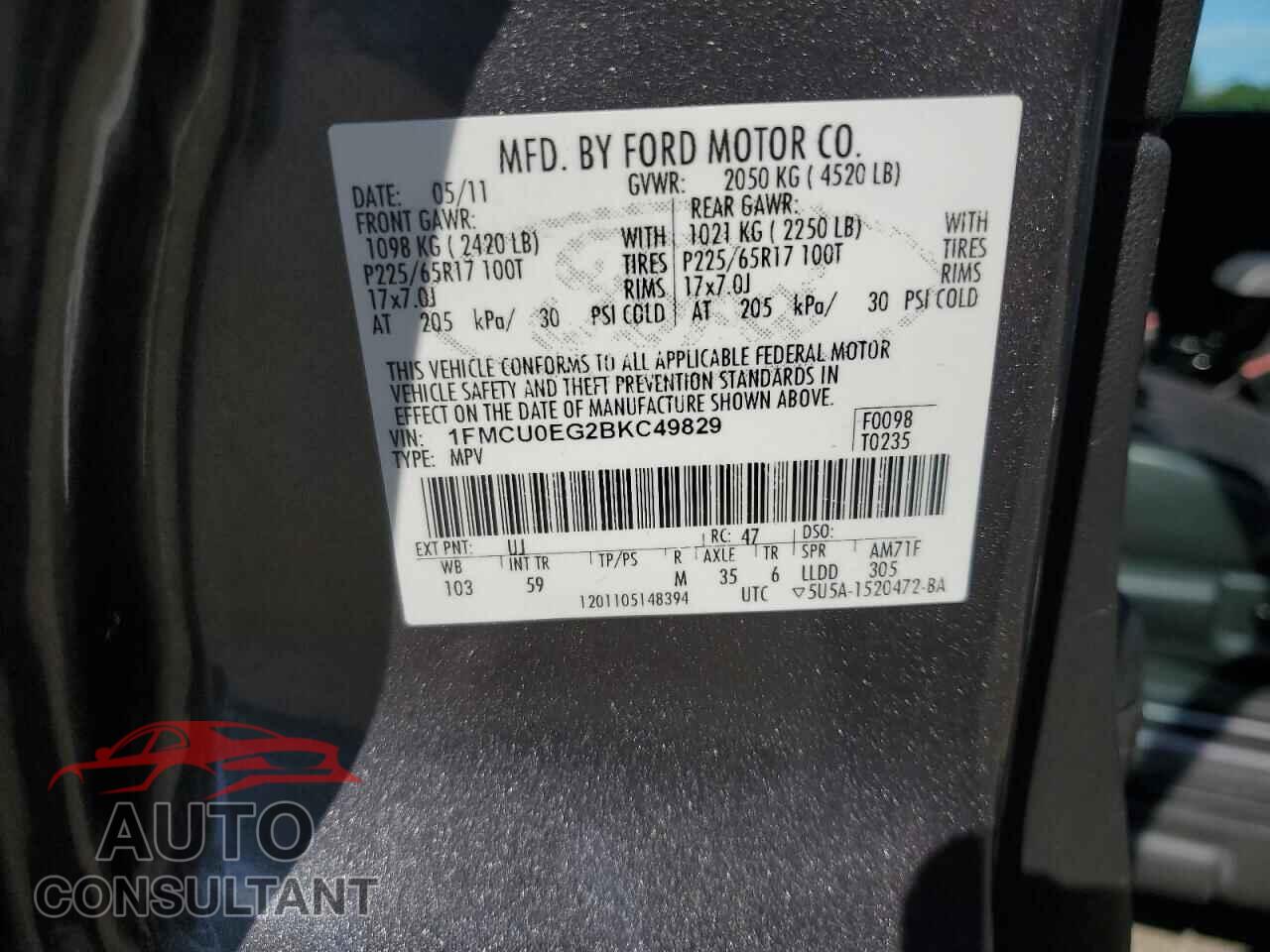 FORD ESCAPE 2011 - 1FMCU0EG2BKC49829