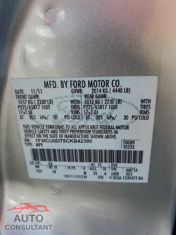 FORD ESCAPE 2012 - 1FMCU0D75CKB42390