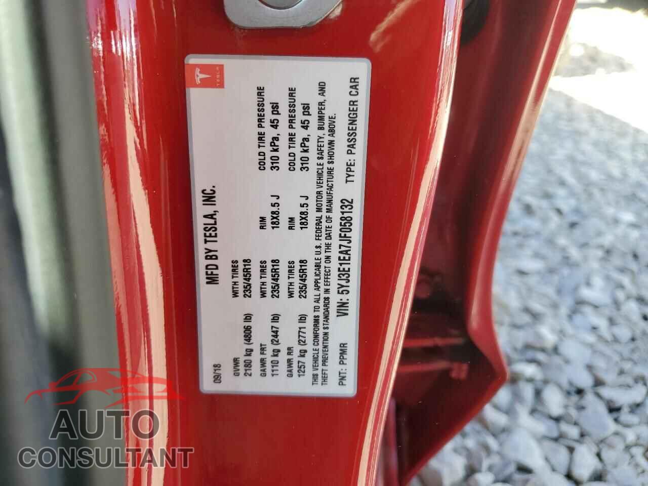 TESLA MODEL 3 2018 - 5YJ3E1EA7JF058132