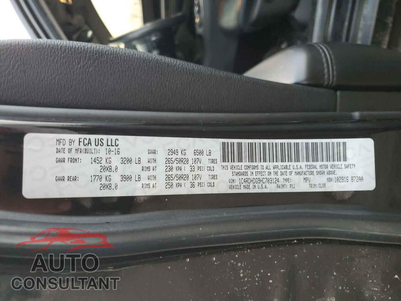 DODGE DURANGO 2017 - 1C4RDHDG9HC703124