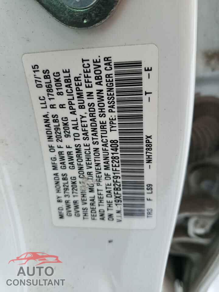 HONDA CIVIC 2015 - 19XFB2F91FE281408