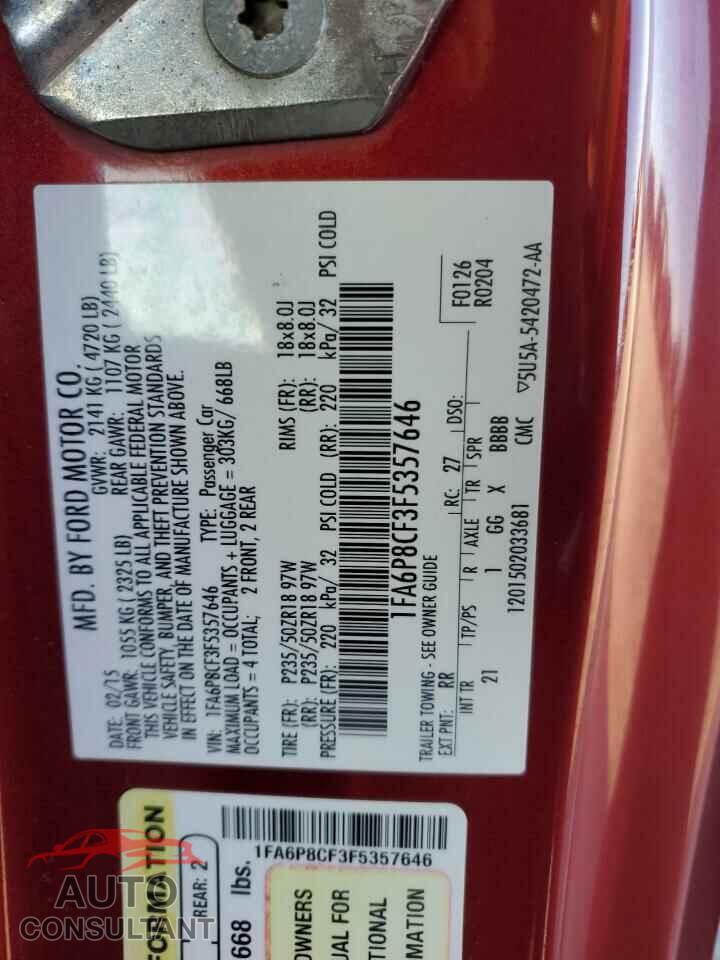 FORD MUSTANG 2015 - 1FA6P8CF3F5357646