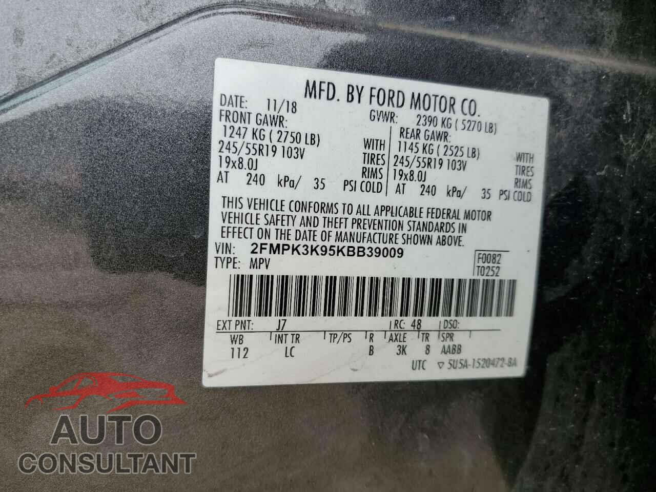 FORD EDGE 2019 - 2FMPK3K95KBB39009