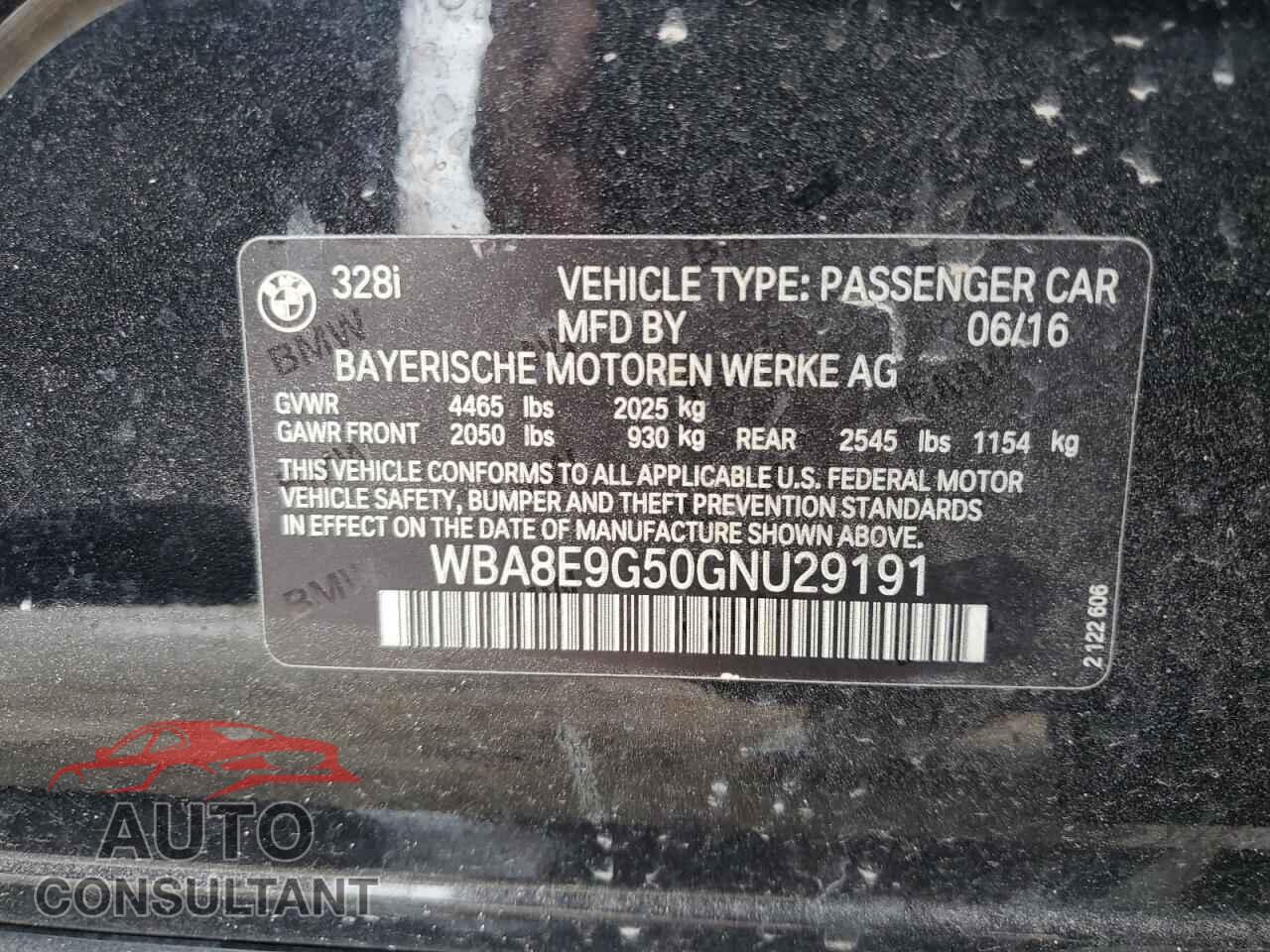 BMW 3 SERIES 2016 - WBA8E9G50GNU29191