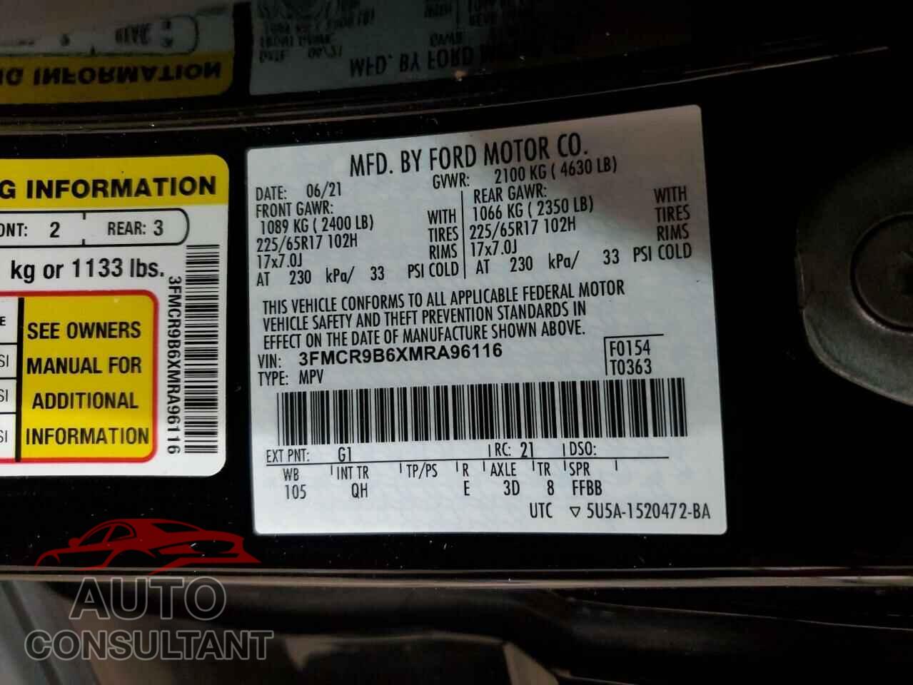 FORD BRONCO 2021 - 3FMCR9B6XMRA96116