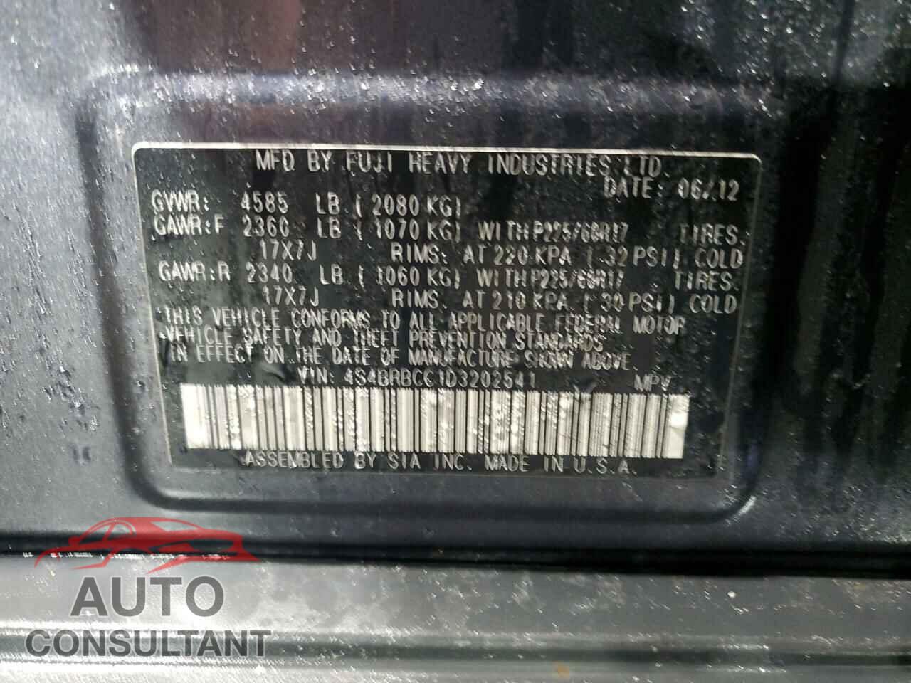 SUBARU OUTBACK 2013 - 4S4BRBCC1D3202541