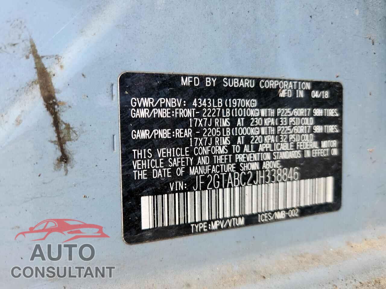 SUBARU CROSSTREK 2018 - JF2GTABC2JH338846