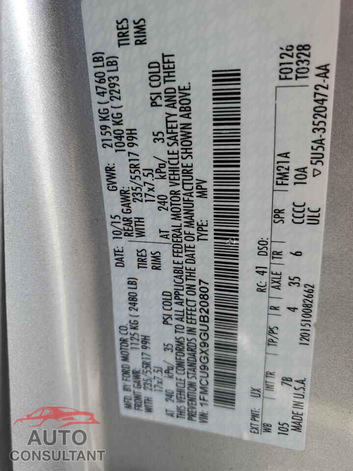 FORD ESCAPE 2016 - 1FMCU9GX9GUB20807