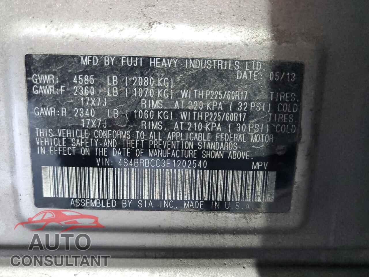 SUBARU OUTBACK 2014 - 4S4BRBCC3E1202540