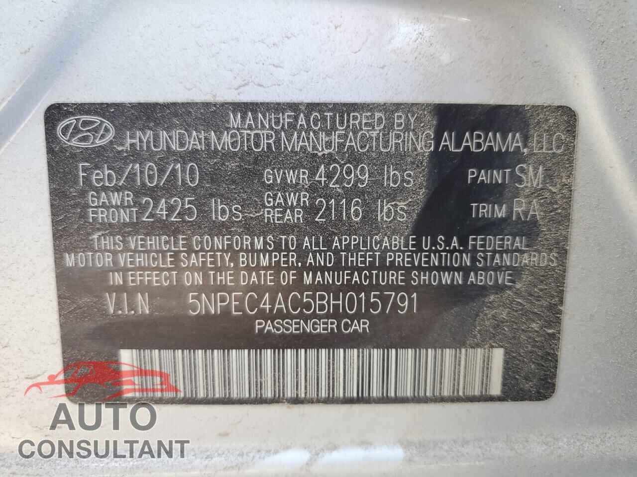 HYUNDAI SONATA 2011 - 5NPEC4AC5BH015791