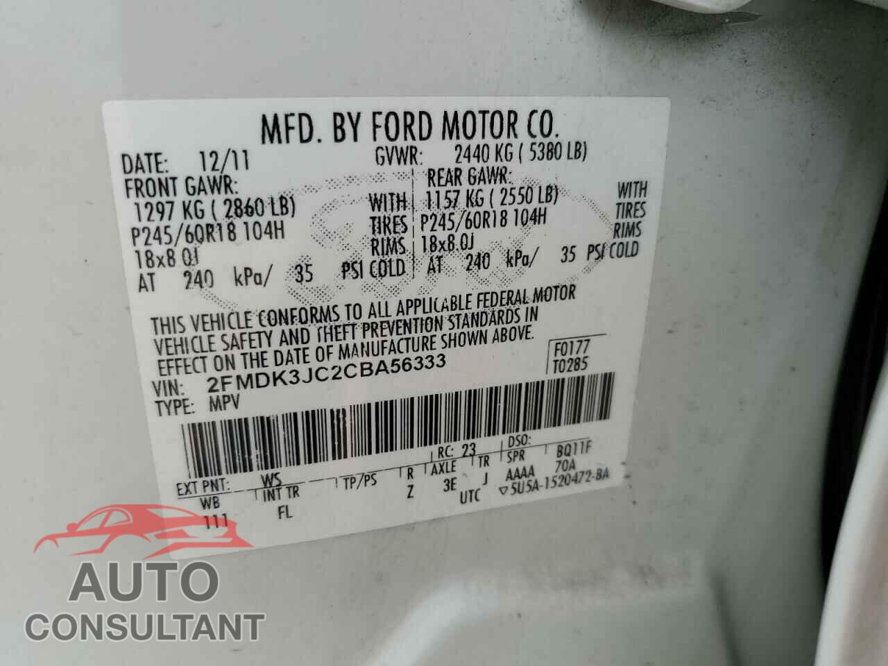 FORD EDGE 2012 - 2FMDK3JC2CBA56333
