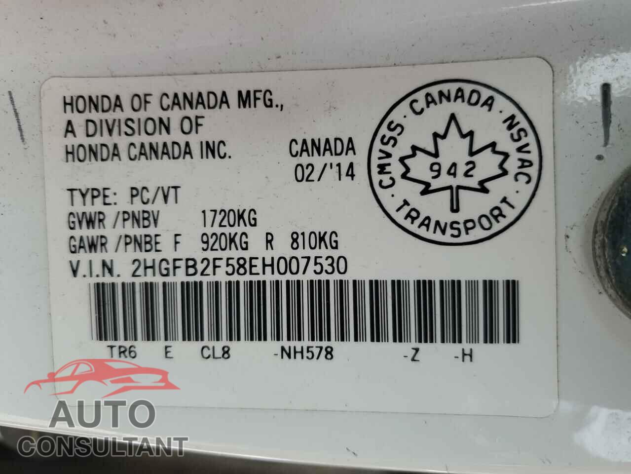 HONDA CIVIC 2014 - 2HGFB2F58EH007530