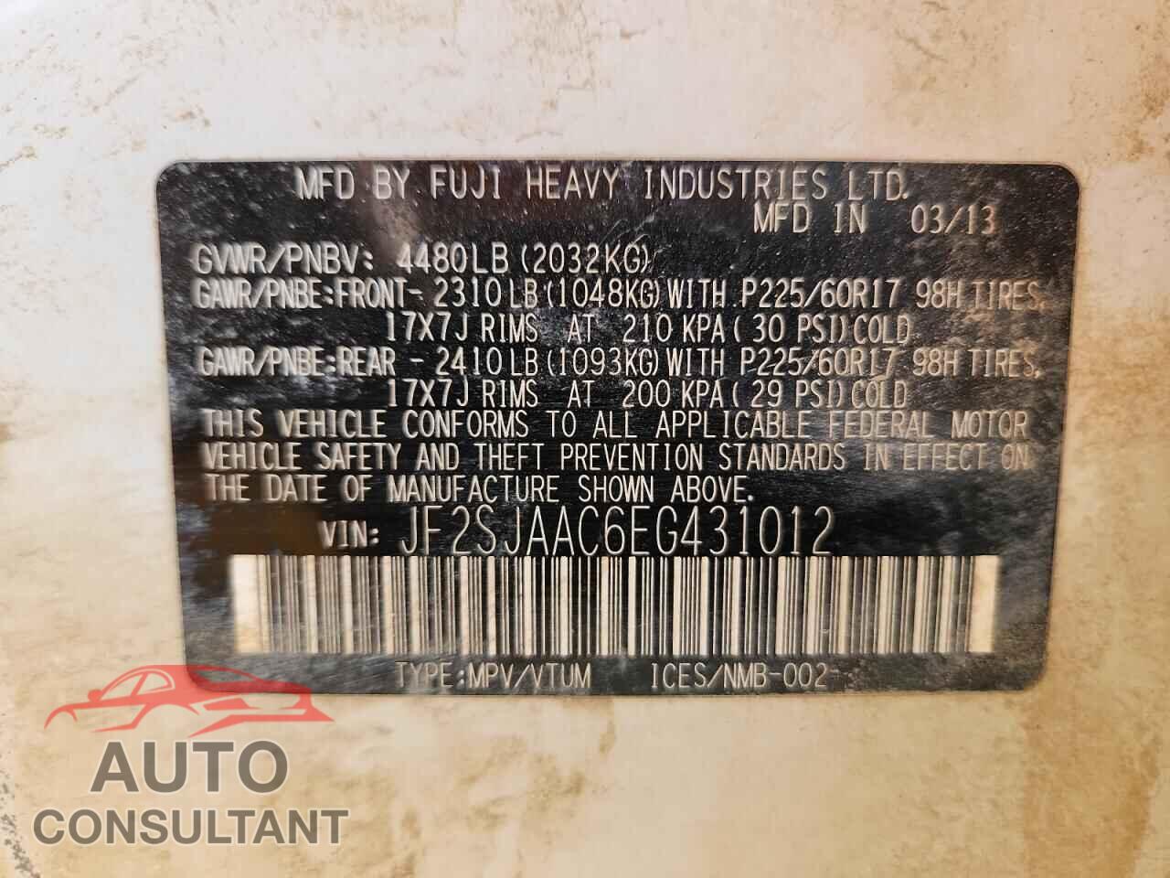 SUBARU FORESTER 2014 - JF2SJAAC6EG431012