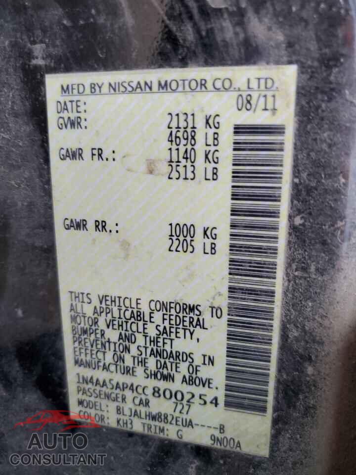 NISSAN MAXIMA 2012 - 1N4AA5AP4CC800254