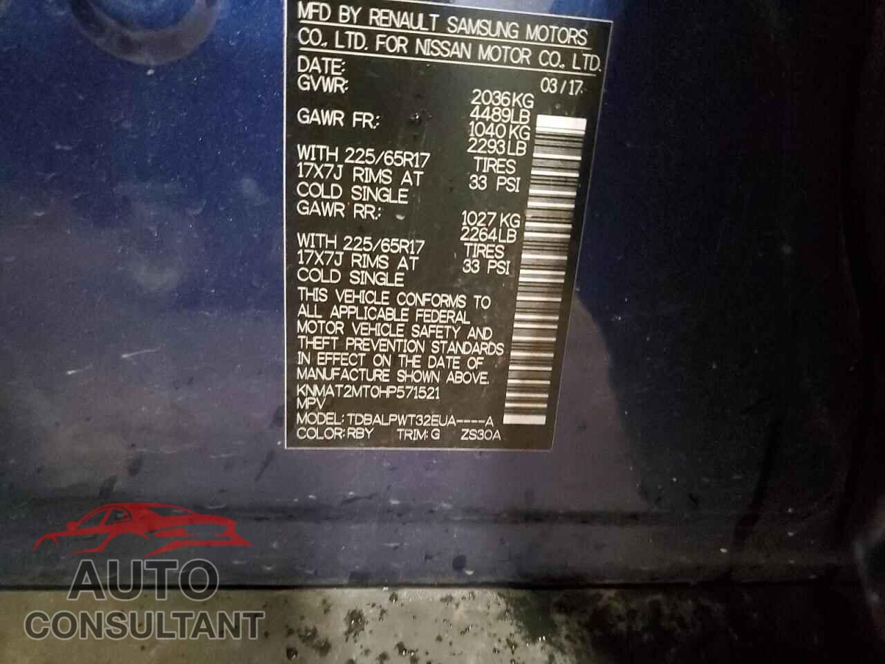 NISSAN ROGUE 2017 - KNMAT2MT0HP571521