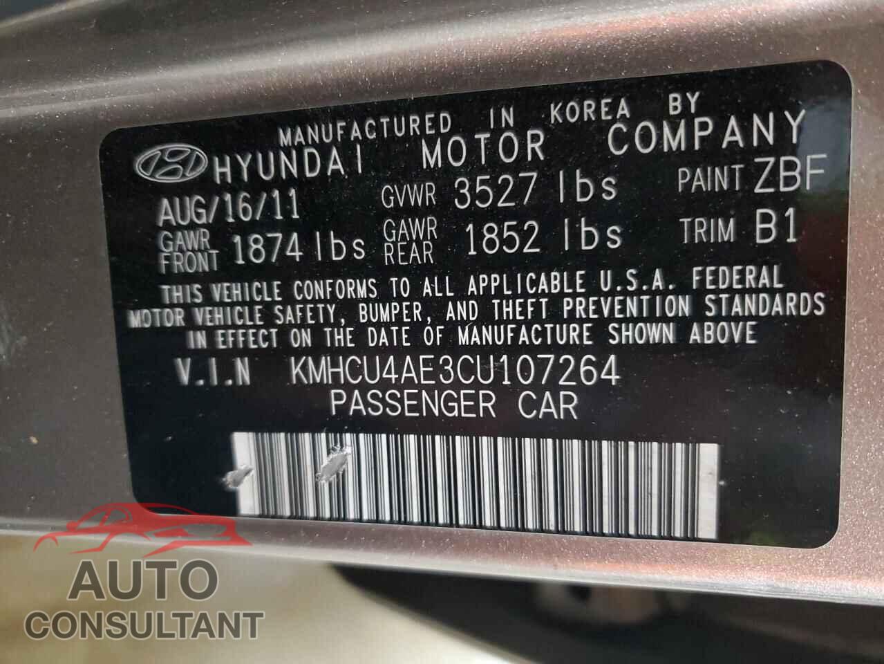 HYUNDAI ACCENT 2012 - KMHCU4AE3CU107264