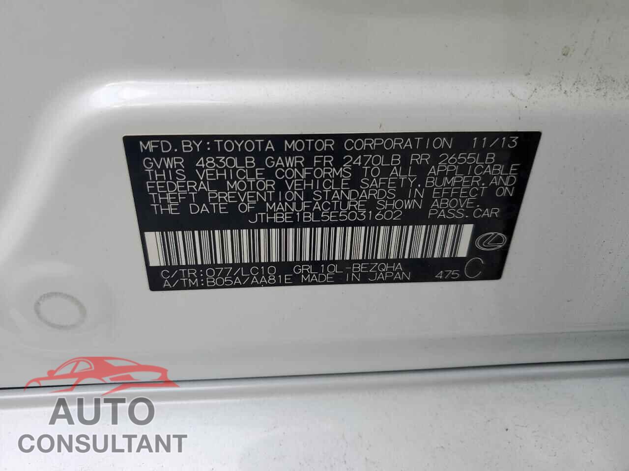 LEXUS GS350 2014 - JTHBE1BL5E5031602