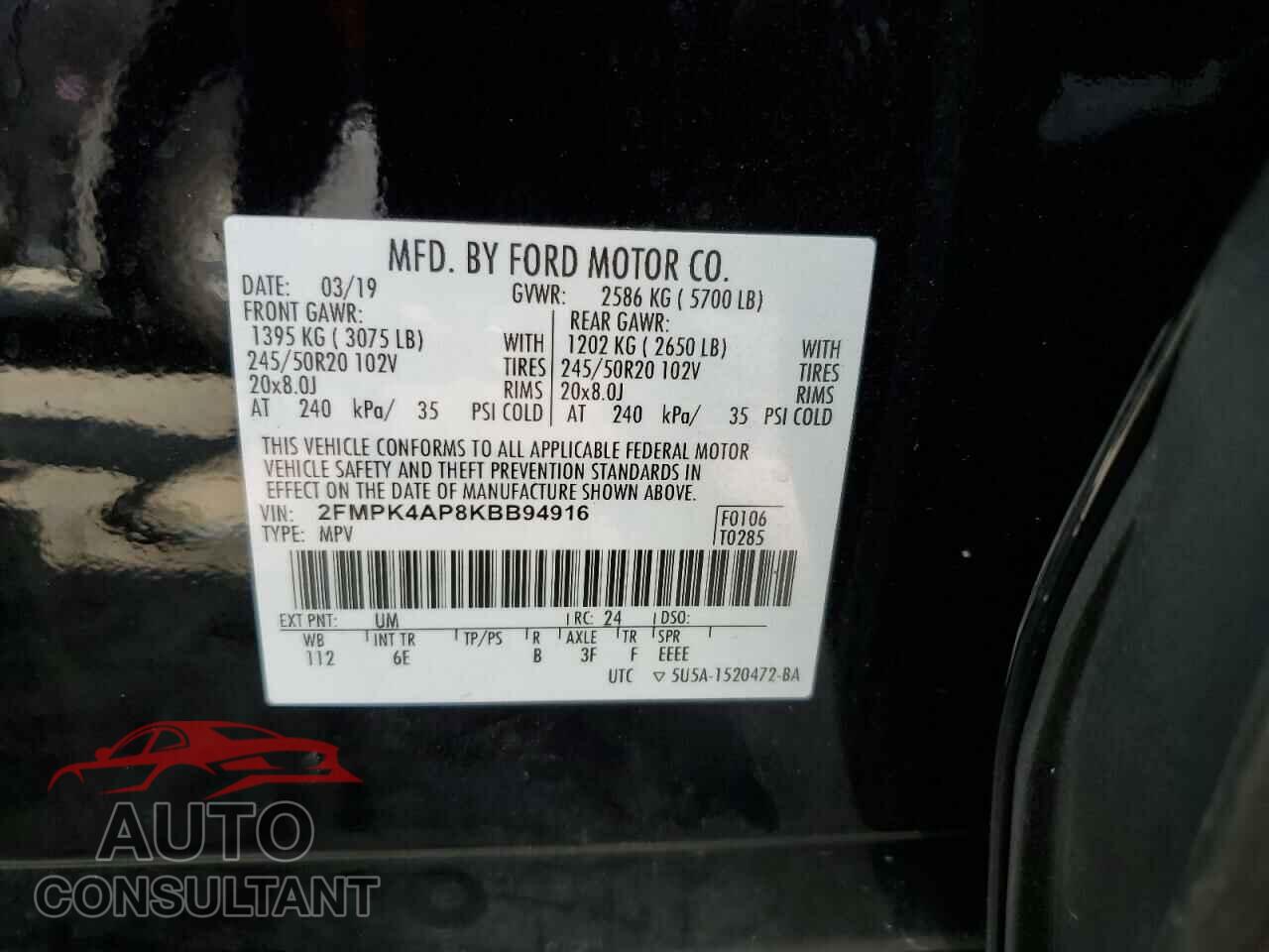 FORD EDGE 2019 - 2FMPK4AP8KBB94916
