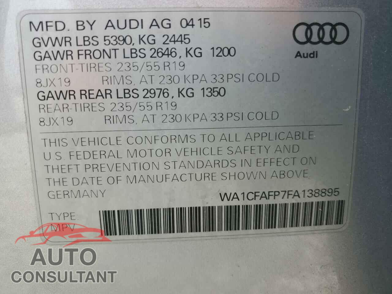 AUDI Q5 2015 - WA1CFAFP7FA138895