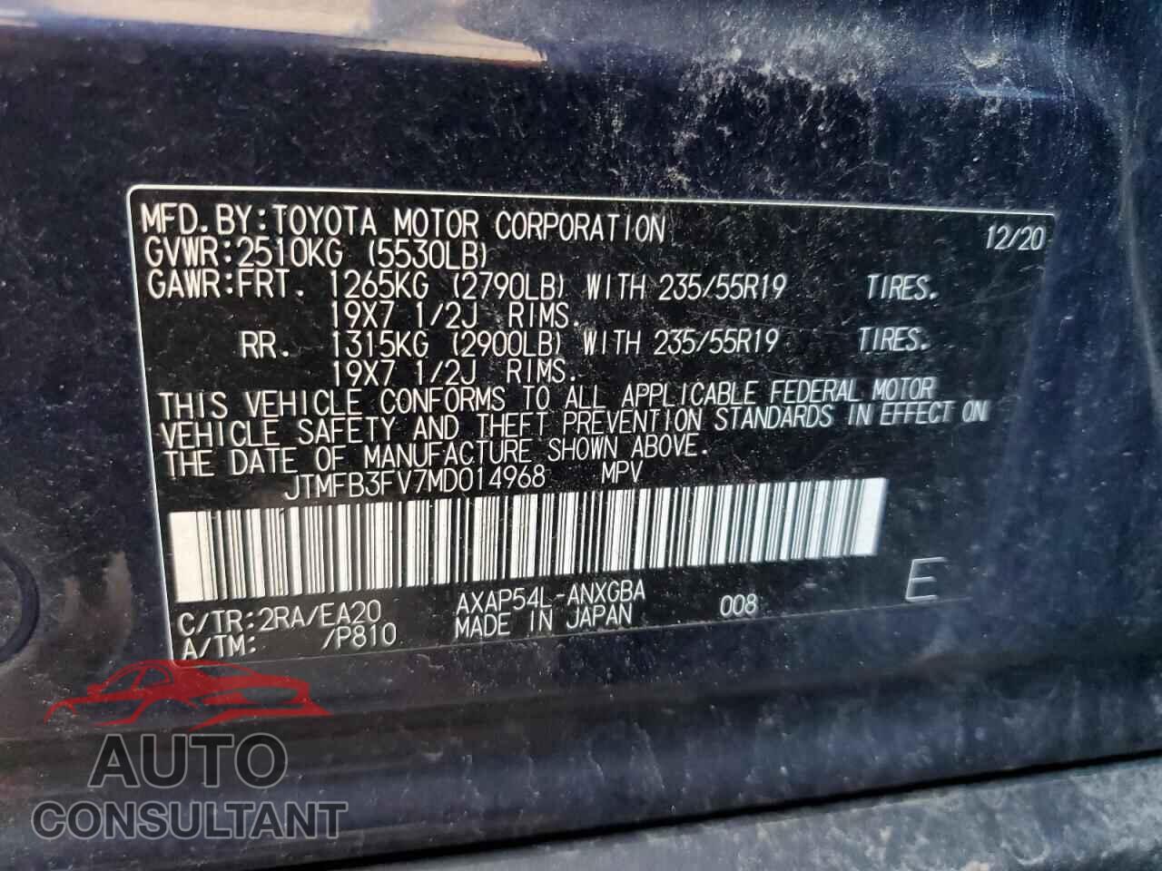 TOYOTA RAV4 2021 - JTMFB3FV7MD014968