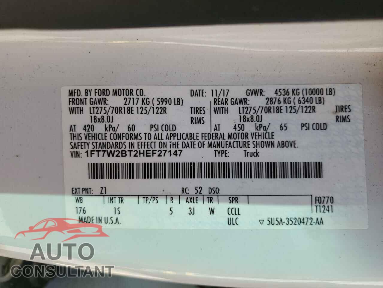 FORD F250 2017 - 1FT7W2BT2HEF27147