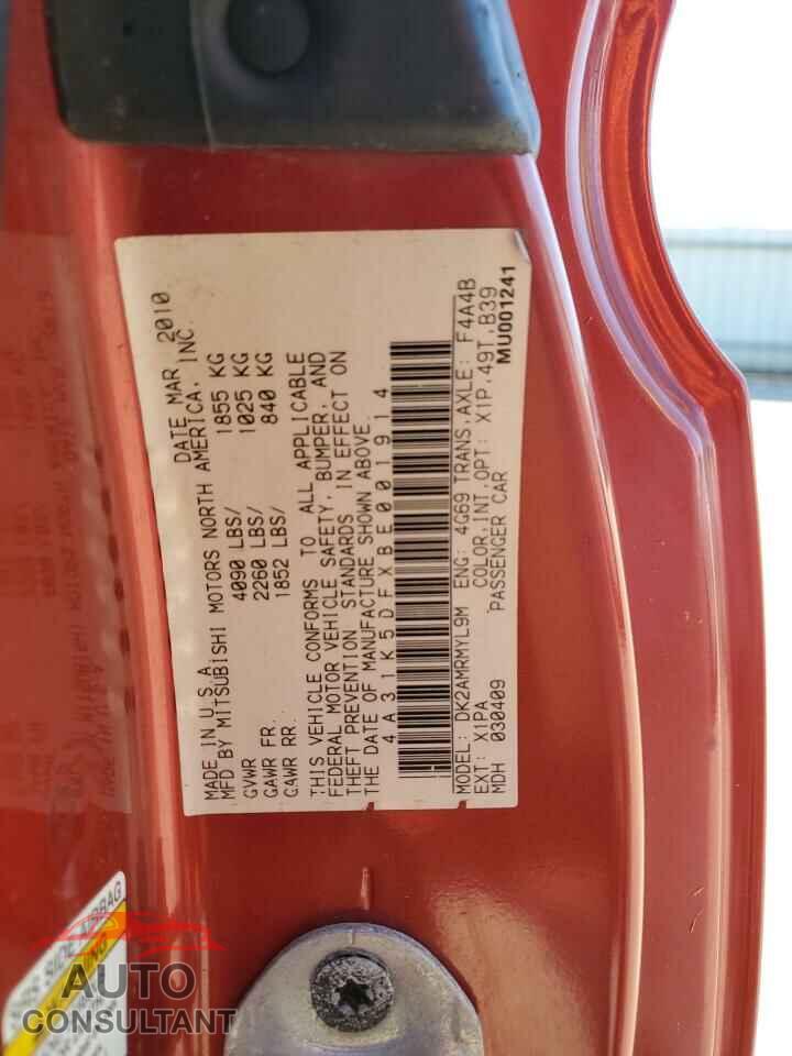 MITSUBISHI ECLIPSE 2011 - 4A31K5DFXBE001914