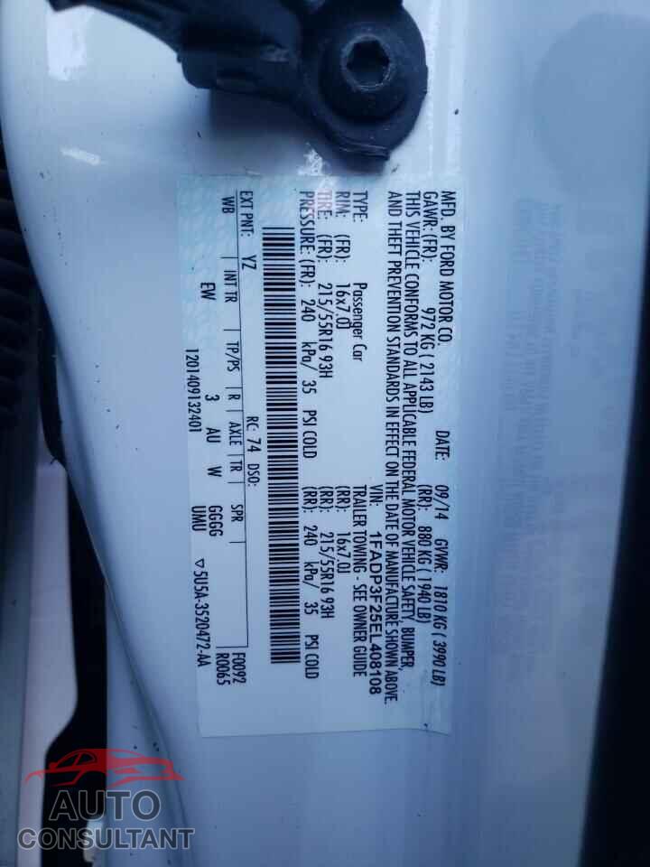 FORD FOCUS 2014 - 1FADP3F25EL408108