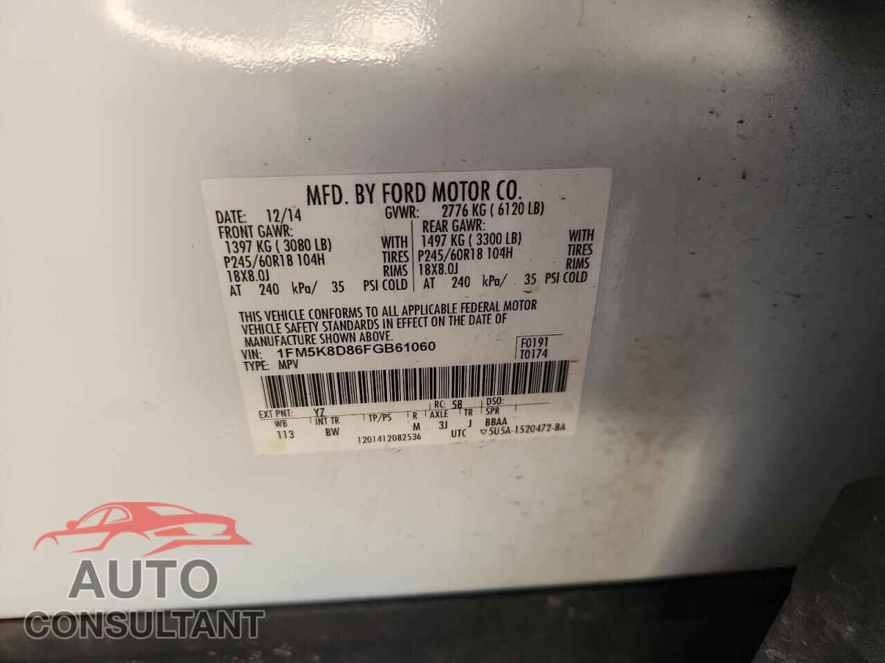 FORD EXPLORER 2015 - 1FM5K8D86FGB61060