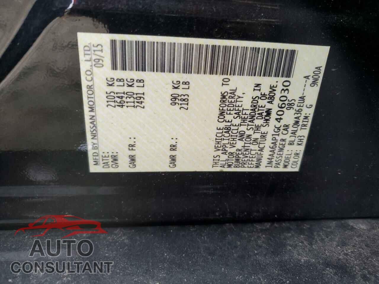 NISSAN MAXIMA 2016 - 1N4AA6AP1GC406030