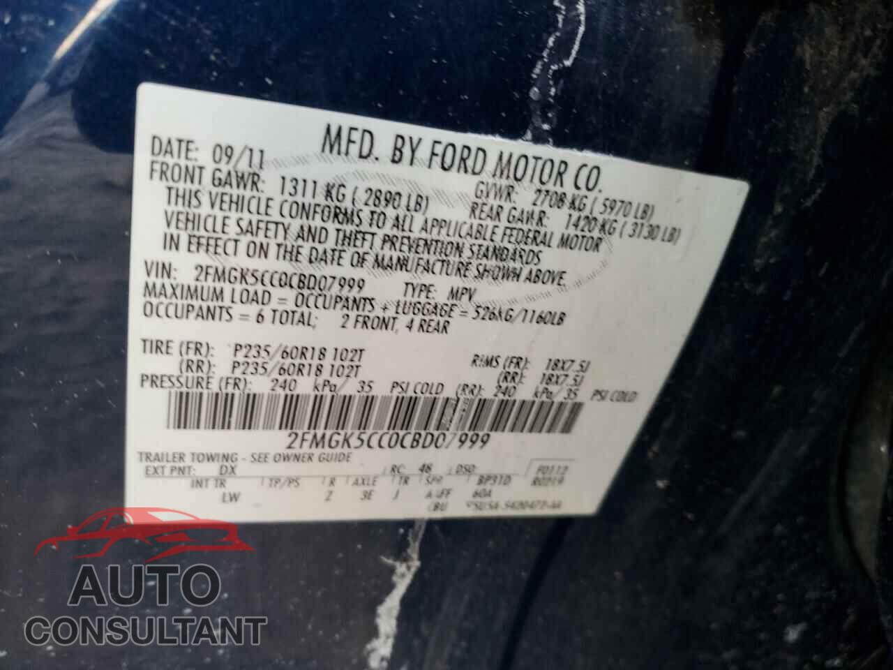 FORD FLEX 2012 - 2FMGK5CC0CBD07999