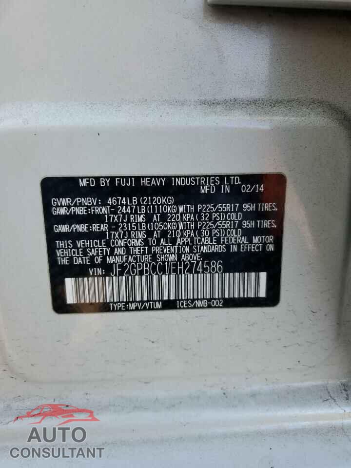 SUBARU XV 2014 - JF2GPBCC1EH274586
