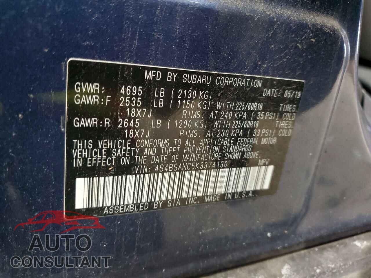 SUBARU OUTBACK 2019 - 4S4BSANC5K3374130