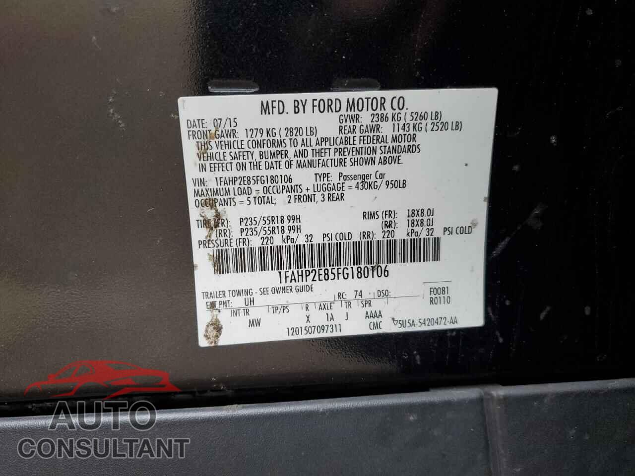 FORD TAURUS 2015 - 1FAHP2E85FG180106