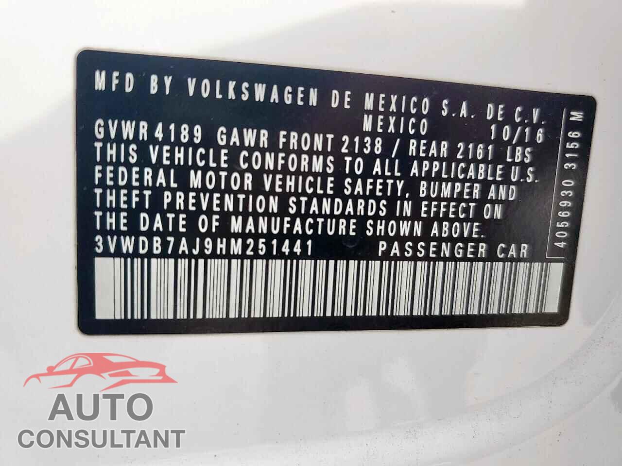 VOLKSWAGEN JETTA 2017 - 3VWDB7AJ9HM251441