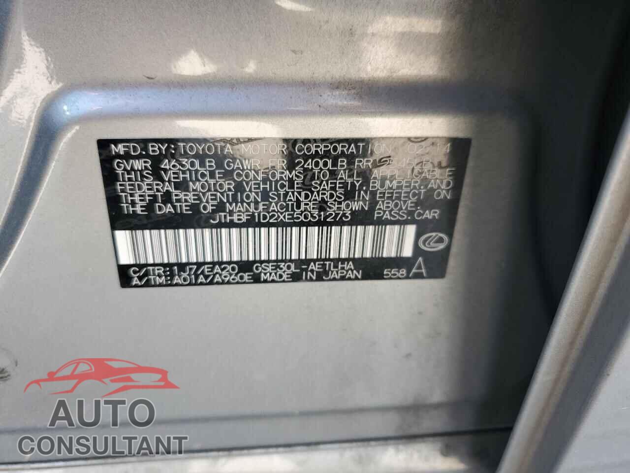 LEXUS IS 2014 - JTHBF1D2XE5031273